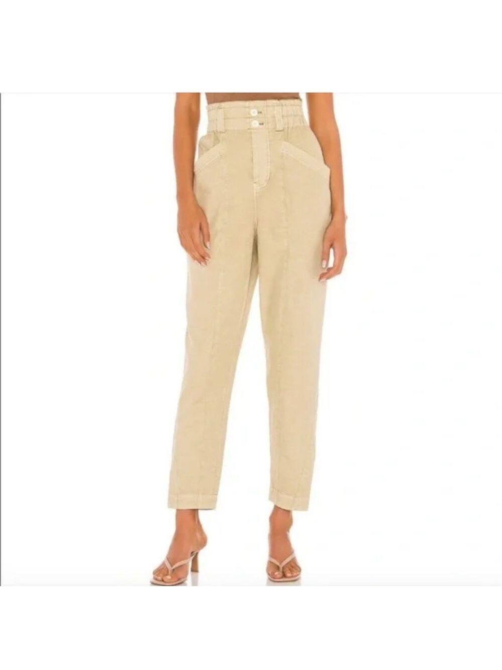 Free People Ready to Run high cinch waist Beige cargo Trousers size xs